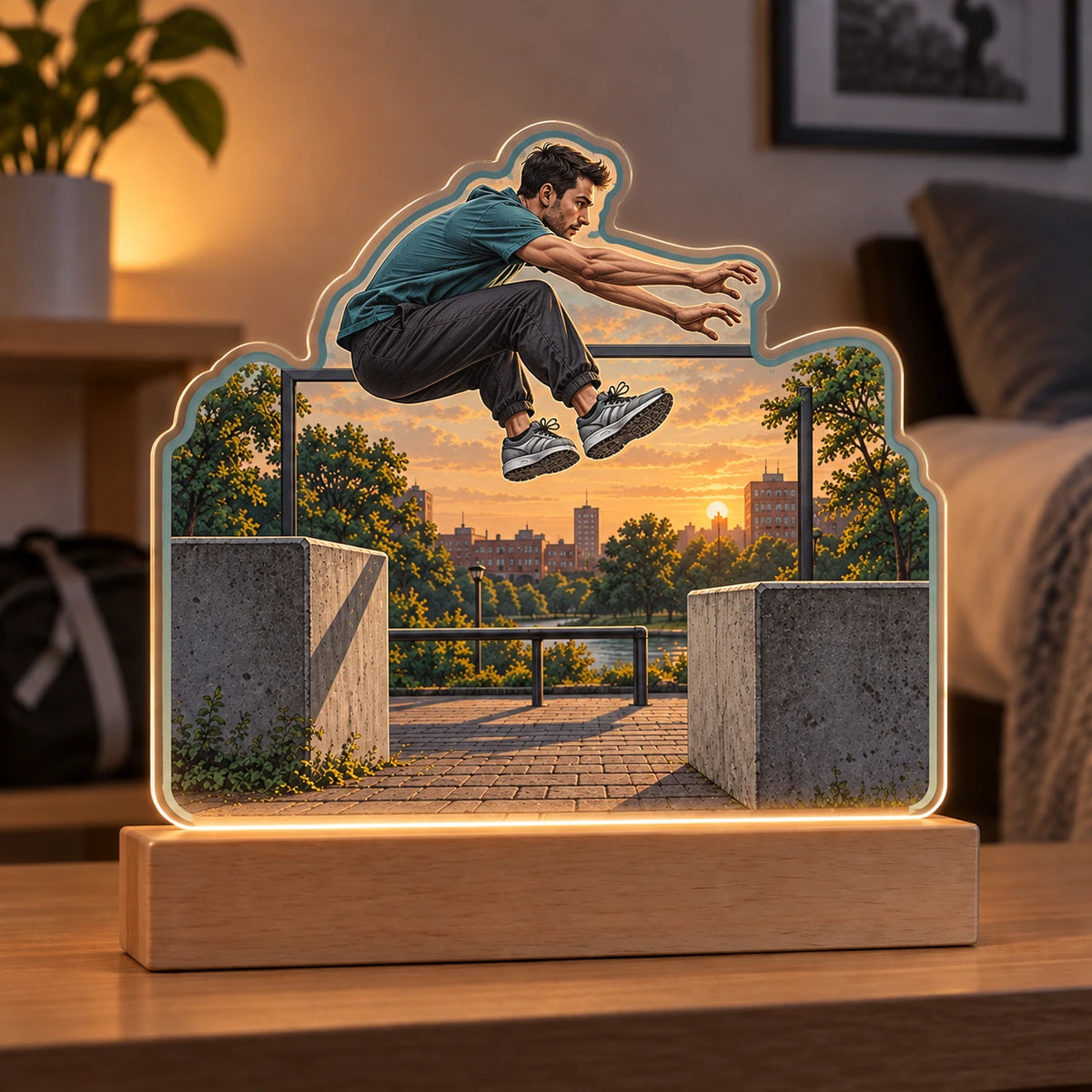 Parkour Precision Jump Acrylic Night Light with original printed optical 3D artwork