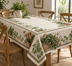 Parsley Harvest Basket Tablecloth with printed dimensional artwork