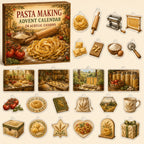 Pasta Making advent calendar box with24 kitchen-themed printed acrylic charms