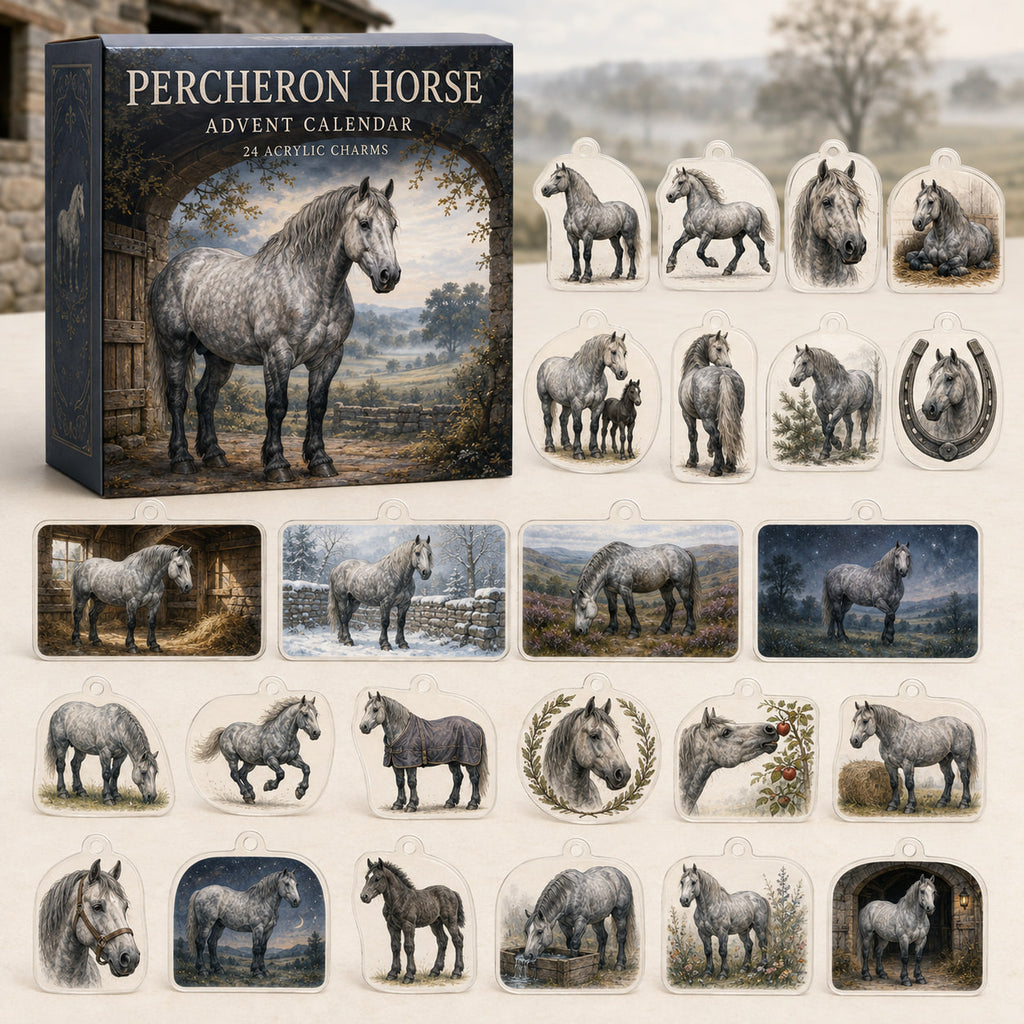 Percheron Horse calendar box with 24 printed acrylic horse charms