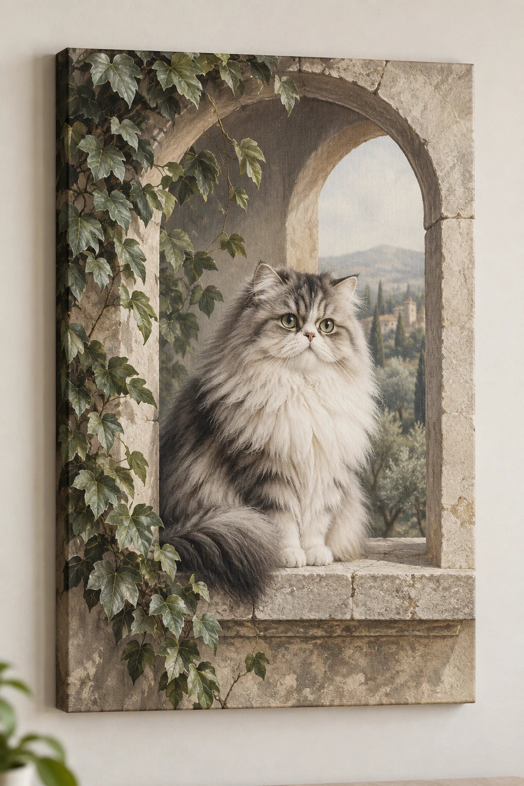 Persian Cat Window Garden Canvas Wall Art with printed dimensional artwork