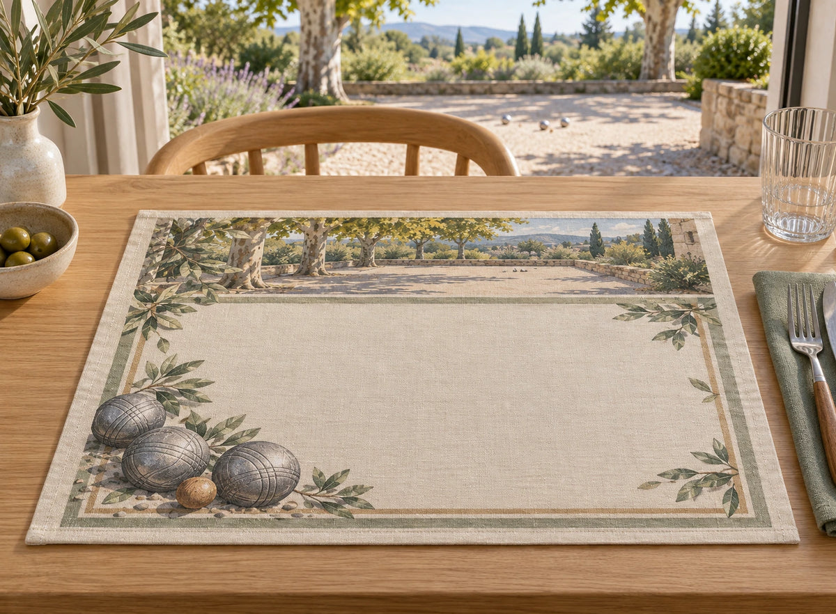 Petanque Gravel Court Linen Placemat with original printed optical 3D artwork