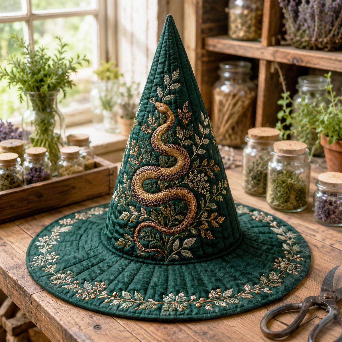 Phantom Magic quilted witch hat, all-over print on cone and brim