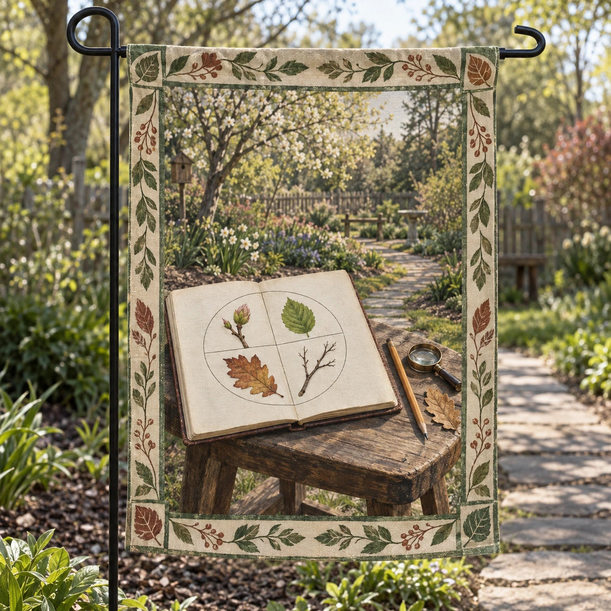 Phenology Nature Journal Garden Flag with original printed optical 3D artwork
