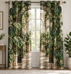 Philodendron Arched Greenhouse Window Curtains with printed dimensional artwork