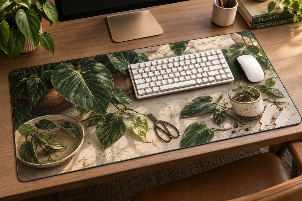 Philodendron Plant Swap Desk Mat with printed dimensional artwork
