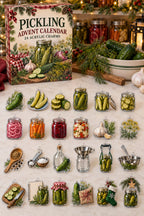 Pickling advent calendar with 24 custom-shaped flat acrylic charms and printed dimensional artwork