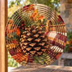Pine Cone Harvest Gathering Wind Spinner with printed dimensional artwork
