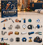 Plumber advent calendar with 24 custom-shaped flat acrylic charms and printed dimensional artwork