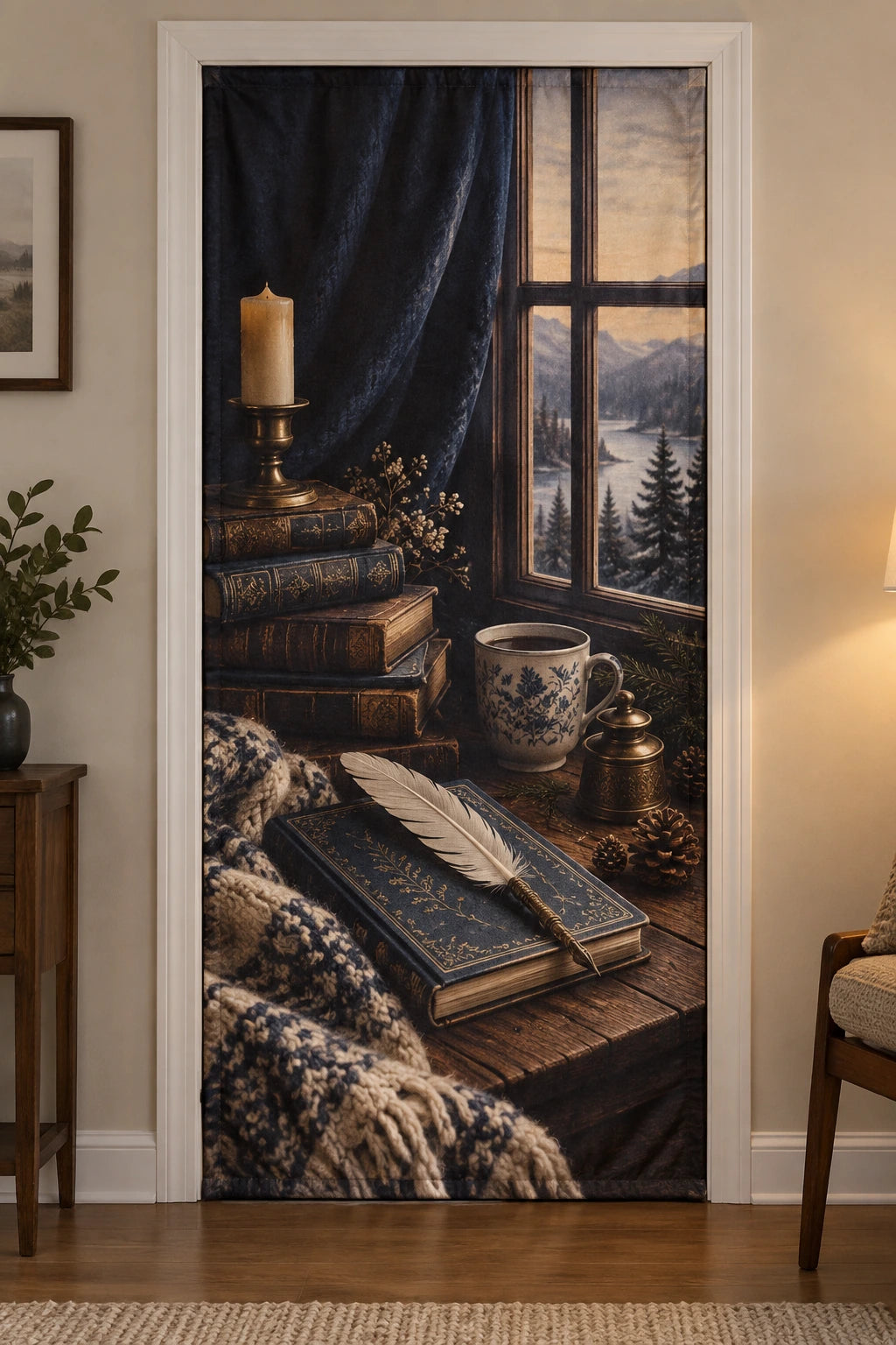 Poetry Reader Cabin Chapter Fabric Door Cover with printed dimensional artwork