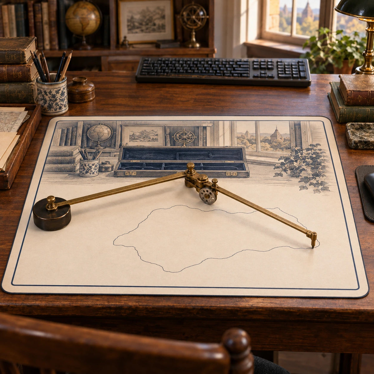Polar Planimeter Drafting Studio Desk Mat with original printed optical 3D artwork