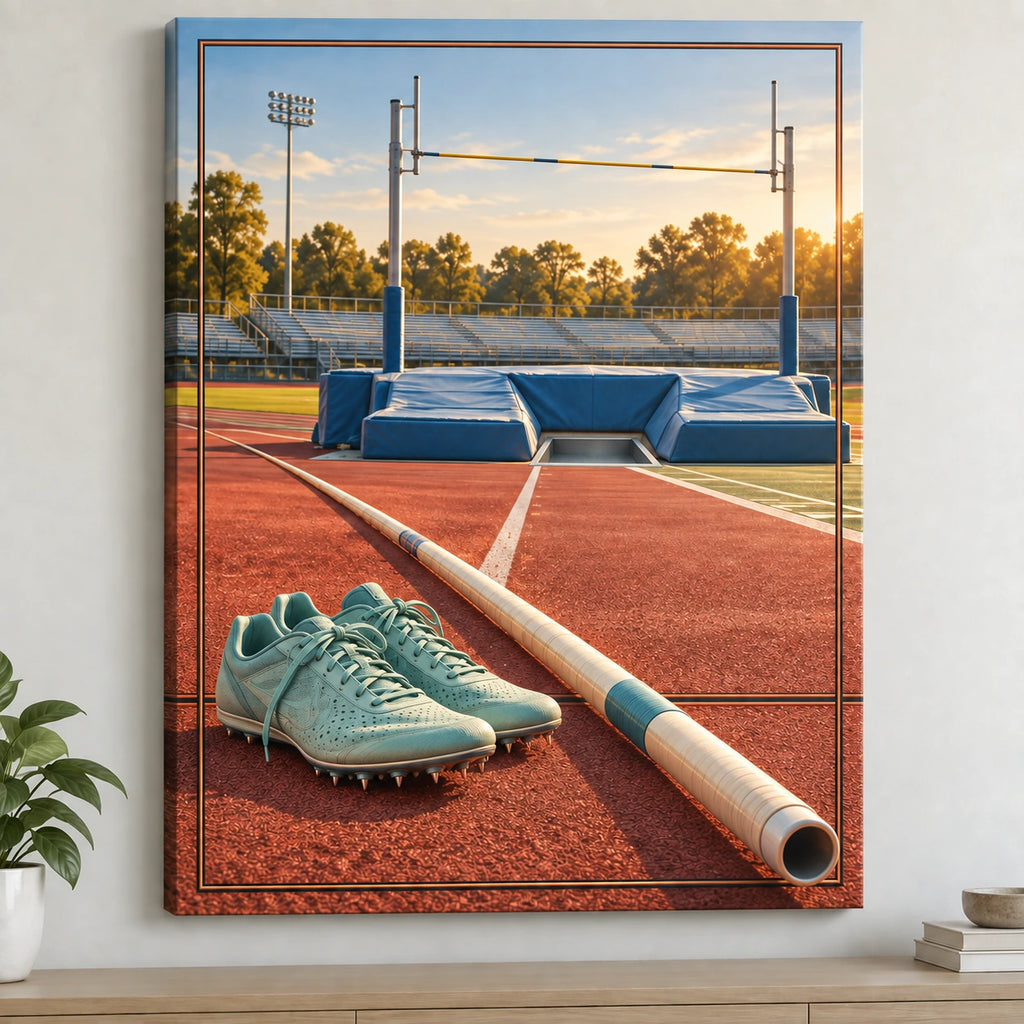 Pole Vault Practice Stretched Canvas Wall Art with original printed optical 3D artwork