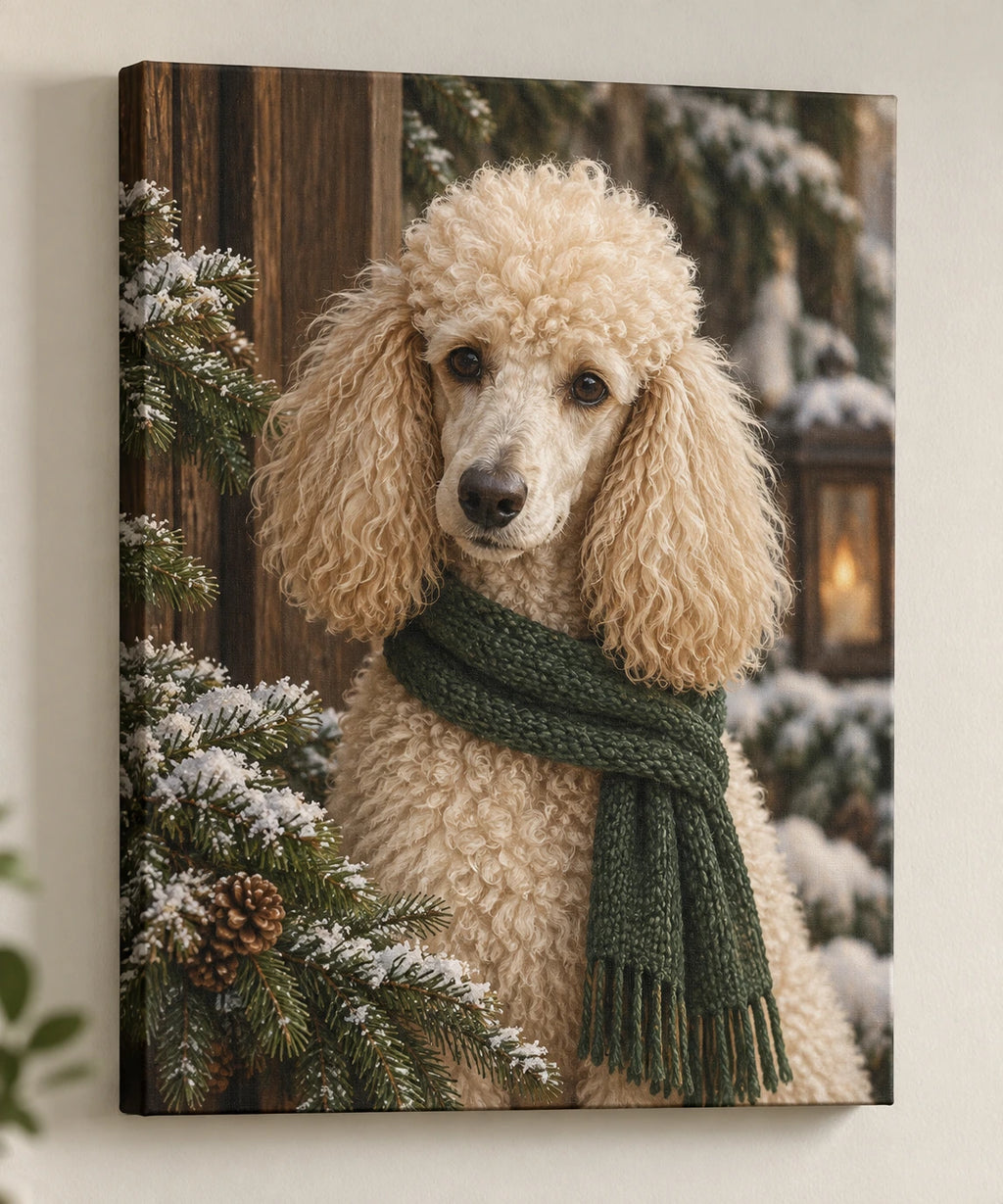 Poodle Snowy Scarf Canvas Wall Art with printed dimensional artwork