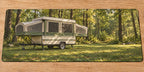 Pop-up Camper Woodland Weekend Desk Mat with printed folding-trailer and canvas depth