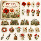Poppy advent calendar box and24 printed acrylic floral charms