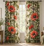 Poppy Garden Trellis Window Curtains with printed dimensional artwork