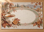 Porcelain Teacup Autumn Placemat with flat printed dimensional tea artwork