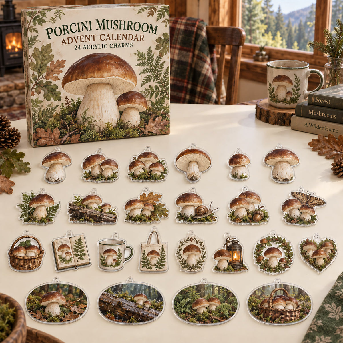 Porcini Mushroom Advent Calendar - 24 Acrylic Charms