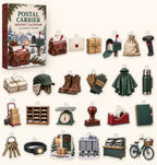 Postal carrier advent calendar with24 custom-shaped flat acrylic charms and printed dimensional artwork