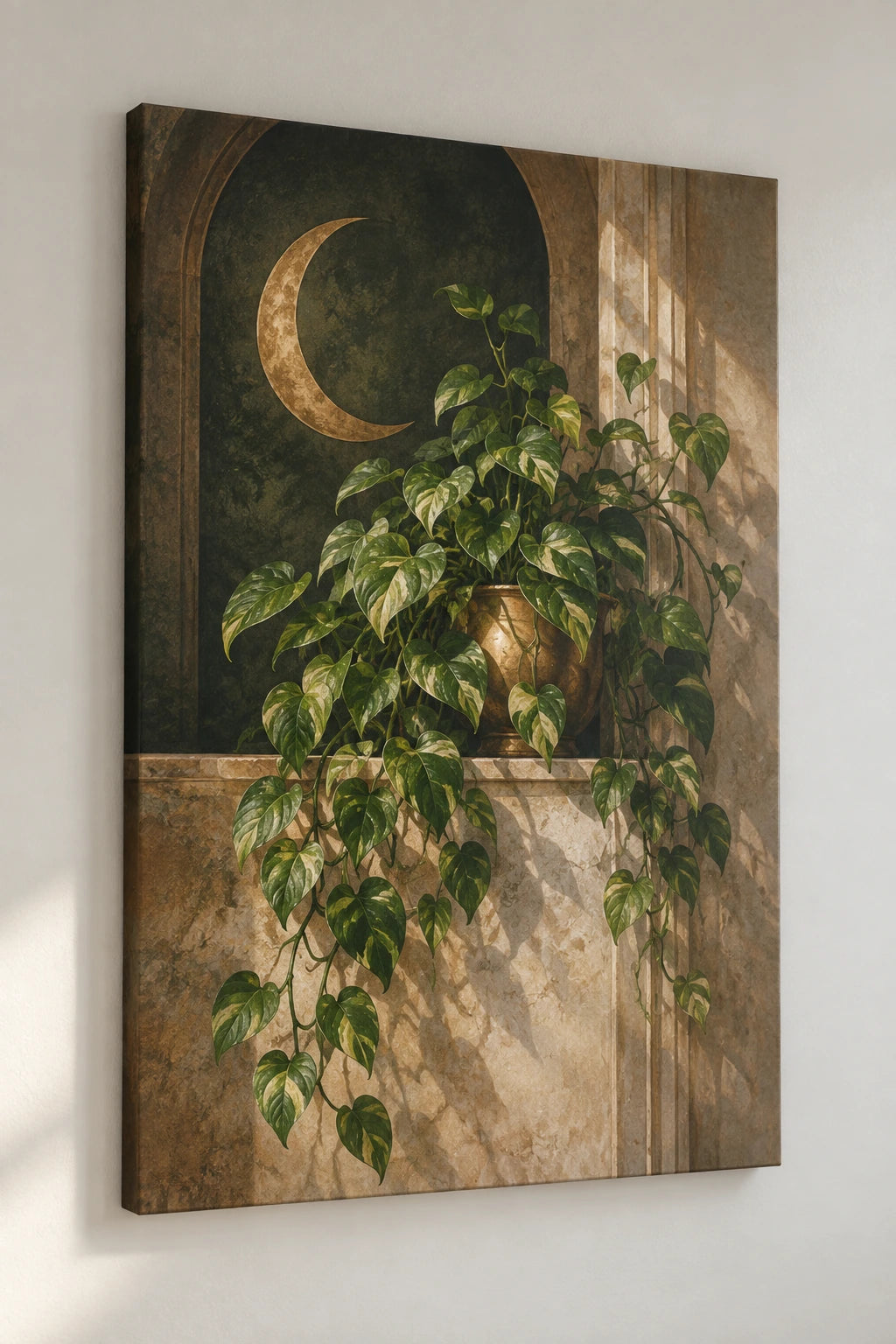 Pothos Moon Garden Canvas Wall Art with printed dimensional artwork