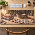 Flat printed Nerikomi Colored Clay Studio Desk Mat on a pale wood desk