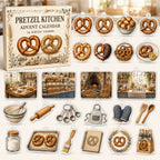 Pretzel Baking advent calendar box and 24 printed acrylic bakery charms