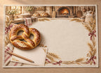 Pretzel Rustic Bakery Placemat with flat printed dimensional bakery artwork