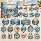 Pufferfish advent calendar box with 24 themed flat printed acrylic charms