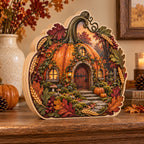 Pumpkin Cottage Woodland Harvest Wooden Block 3 Layer featuring a pumpkin cottage and harvest frame in an autumn-inspired setting