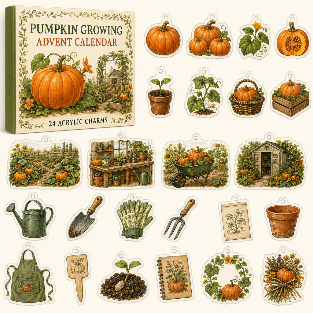Pumpkin Growing advent calendar with24 printed acrylic garden charms