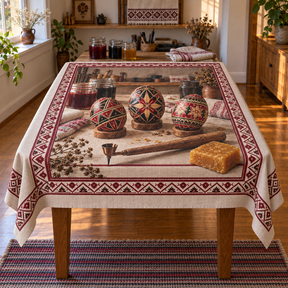 Pysanky Egg Art Studio Tablecloth with original printed optical 3D artwork