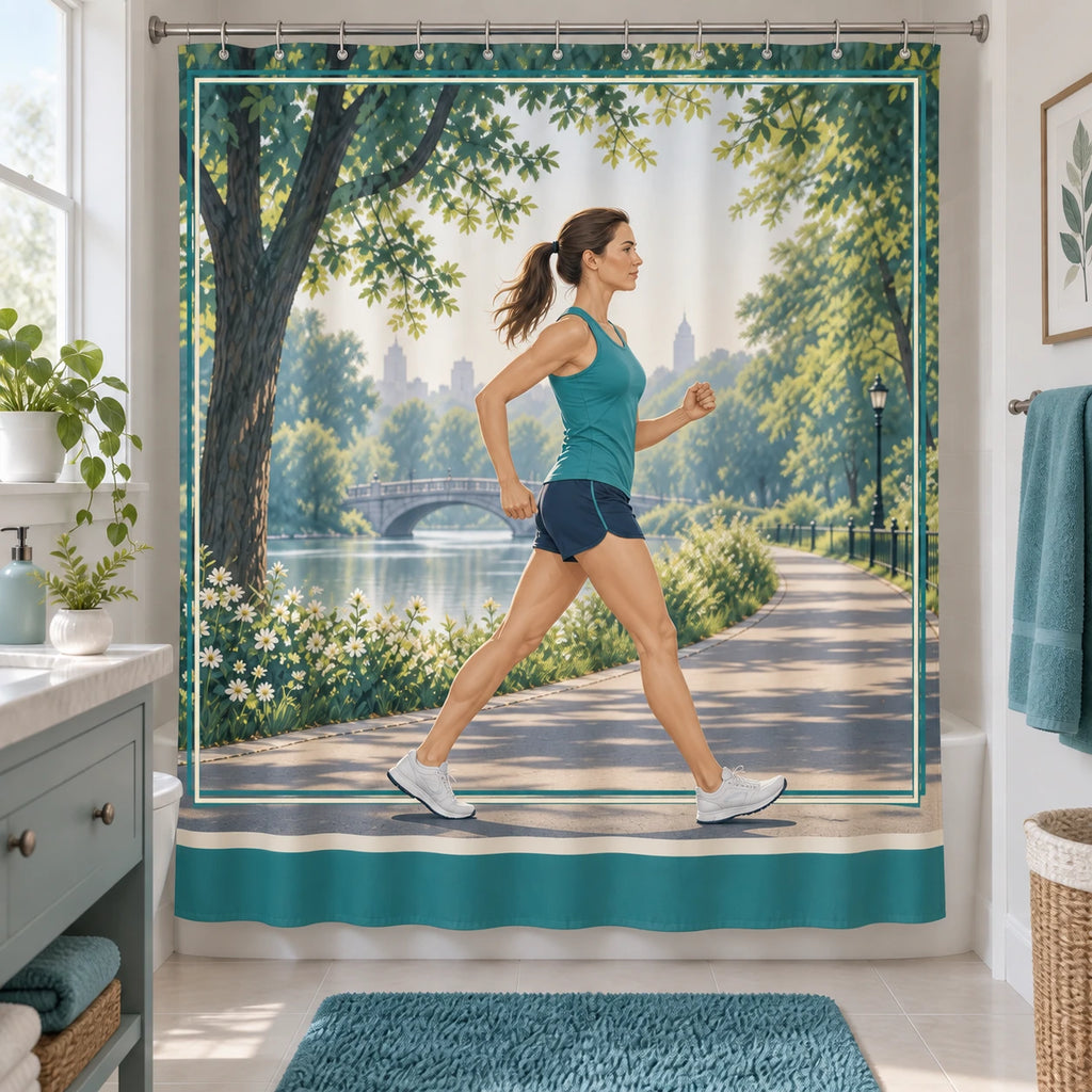 Race Walking Park Path Shower Curtain with original printed optical 3D artwork