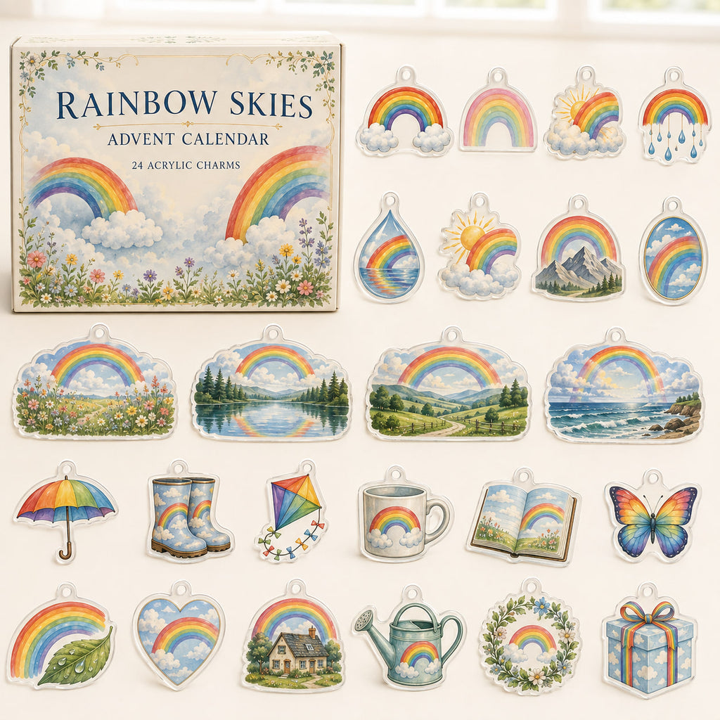 Rainbows advent calendar box with 24 printed acrylic sky and weather charms