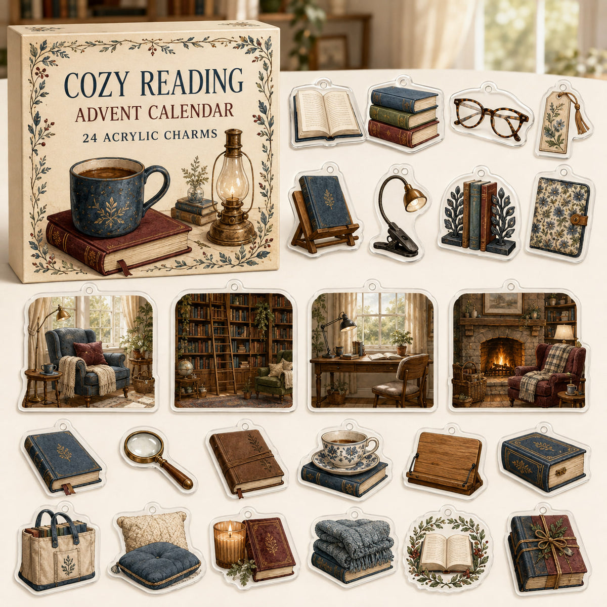 Reading Accessories advent calendar box with 24 printed acrylic collectible motifs