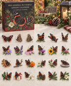 Red Admiral Butterfly advent calendar with 24 custom-shaped flat acrylic charms and printed dimensional artwork