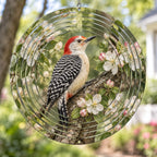 Red-bellied Woodpecker Orchard Blossom Wind Spinner with printed dimensional artwork