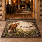 Red Fox Fern Clearing Doormat with dimensional printed details and a coordinated nature border