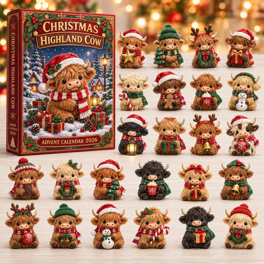 Red Scarf Christmas Highland Cow advent calendar