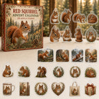 Red Squirrel advent calendar box with 24 themed flat printed acrylic charms