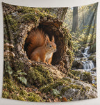 Red Squirrel Hollow Tree Wall Tapestry with printed dimensional artwork