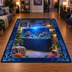 Reef Aquarium Hobby Room Area Rug with printed optical 3D artwork