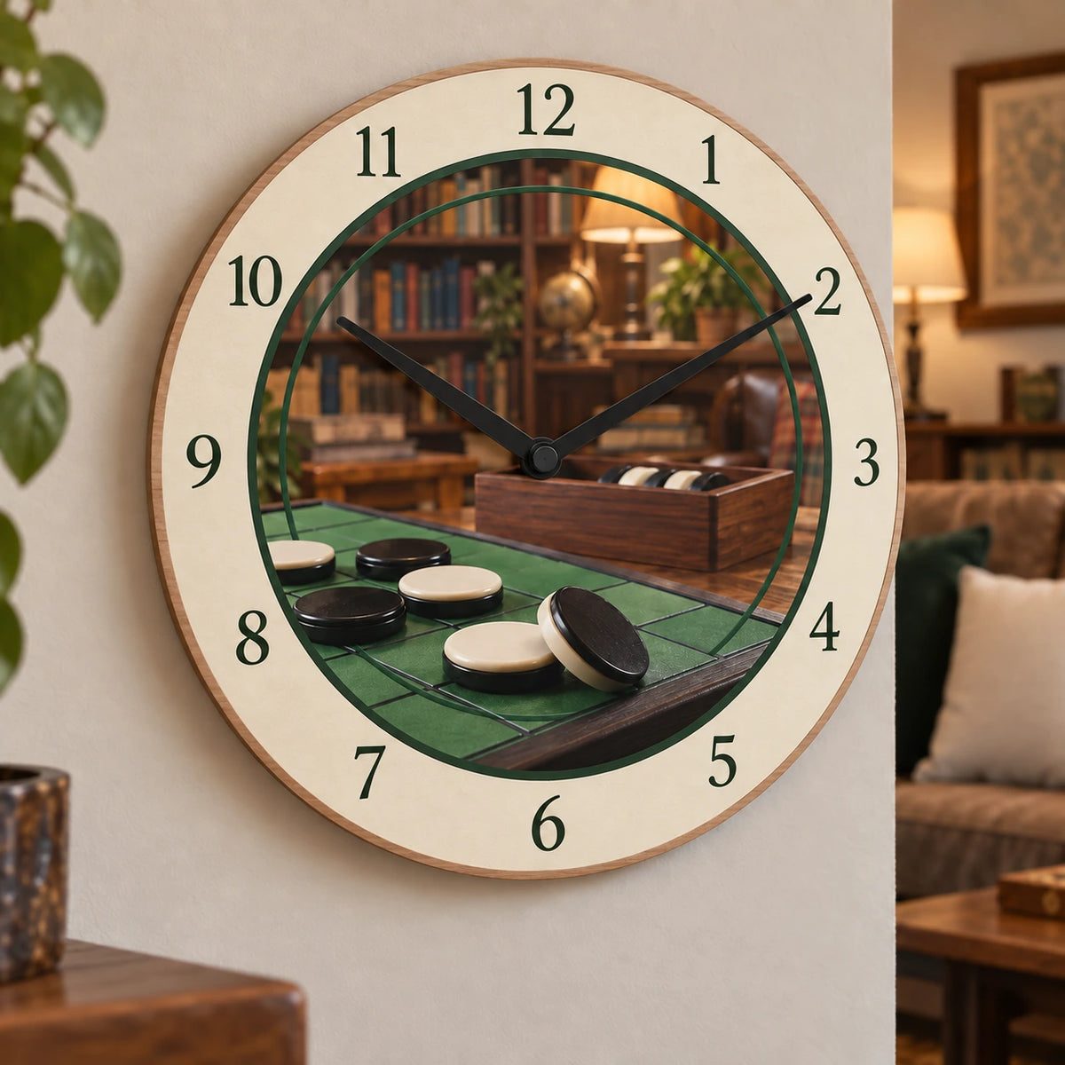 Reversi Strategy Room Wooden Wall Clock with original printed optical 3D artwork