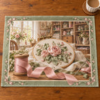 Ribbon Embroidery Rose Atelier Placemat with original printed optical 3D artwork