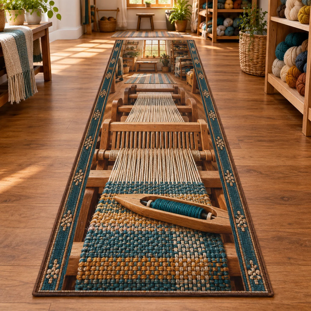 Rigid Heddle Weaving Studio Runner Rug with original printed 3D artwork