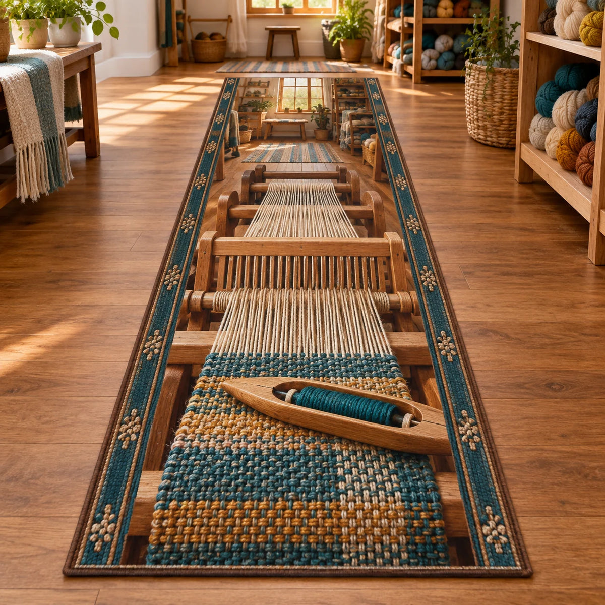 Rigid Heddle Weaving Studio Runner Rug with original printed 3D artwork