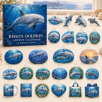 Risso Dolphin advent calendar box and24 themed flat printed acrylic charms with layered ocean artwork
