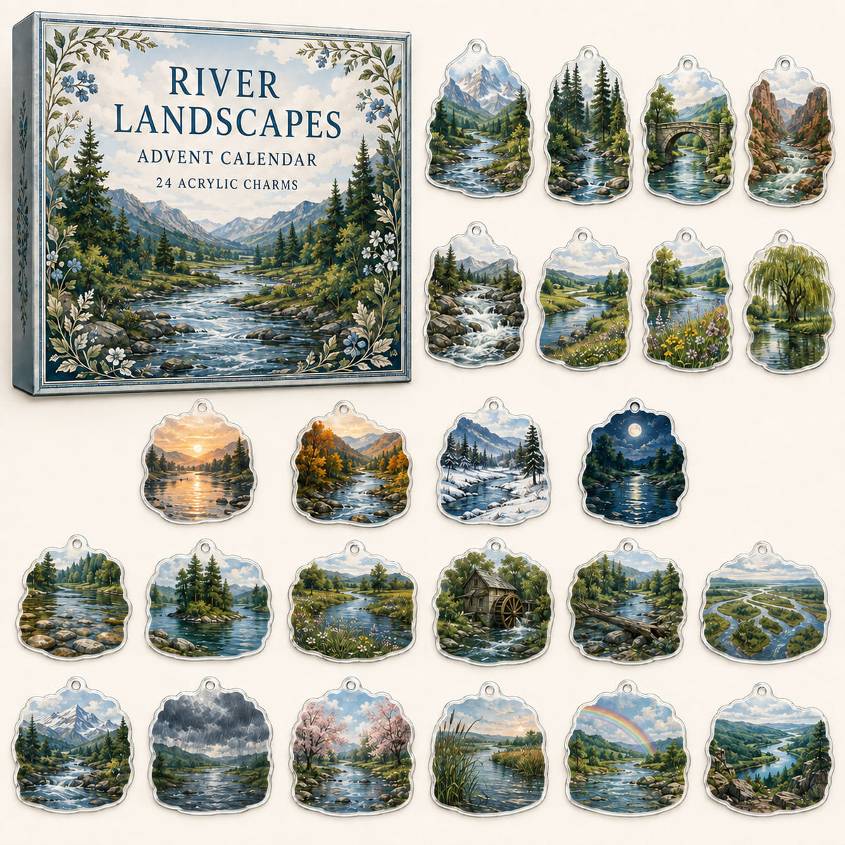 River Landscapes advent calendar box and24 printed acrylic landscape charms