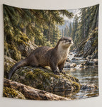 River Otter Pine Shelter Wall Tapestry with printed dimensional artwork