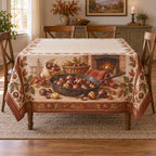 Roasted Chestnut Hearth Tablecloth with original printed optical 3D artwork