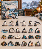 Rockhopper Penguin advent calendar with 24 custom-shaped flat acrylic charms and printed dimensional artwork